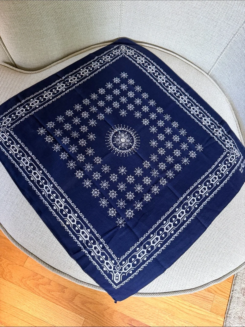 Vintage Elephant Brand Fast Color Navy Blue Bandana 100% Cotton Geometric Flower